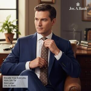 Jos. A. Bank 100% Silk Brown Patterned Tie Size Large